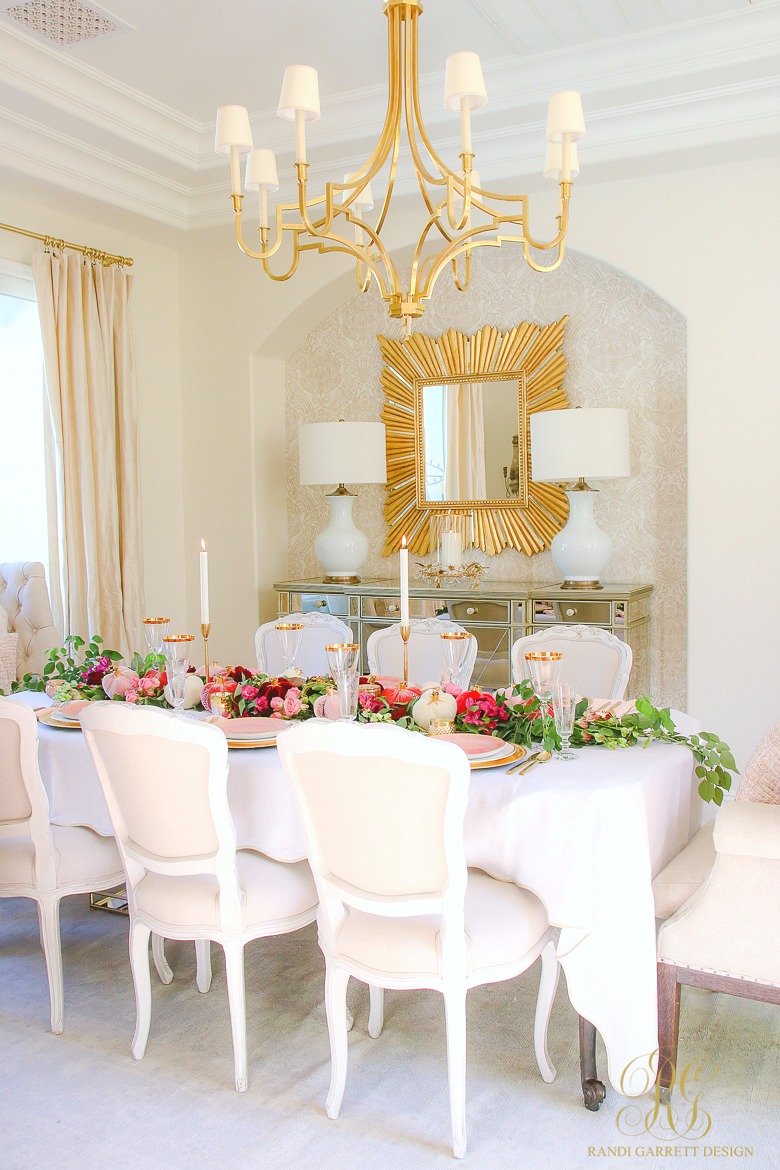 Elegant pink and gold dining room - thanksgiving table ideas