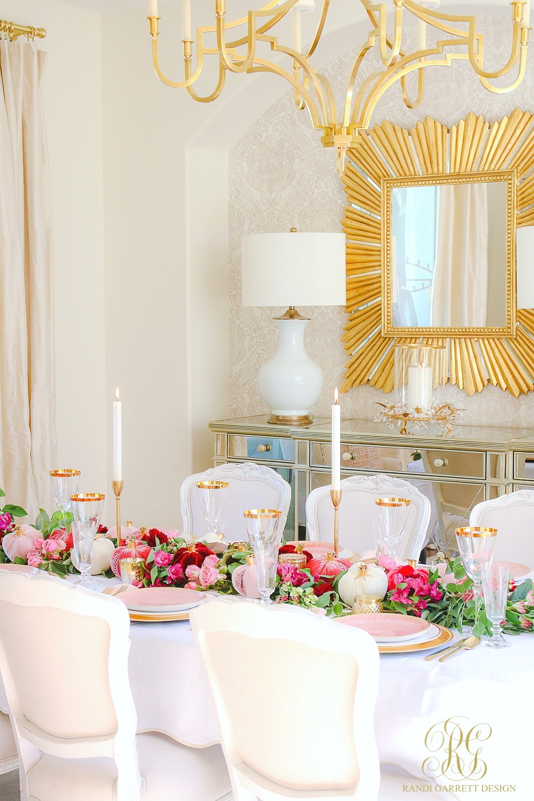 Pink and gold Thanksgiving table - white gold dining room