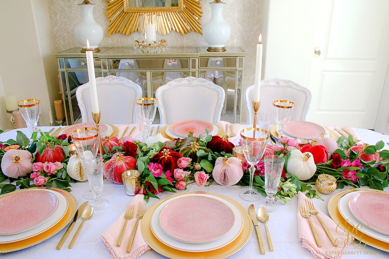 beautiful pink gold thanksgiving table - elegant dining room