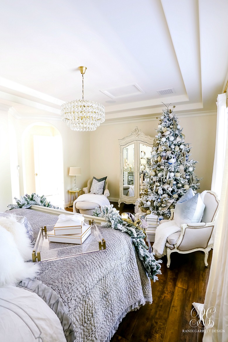 Elegant Christmas Bedroom - Glam Flocked Christmas Tree