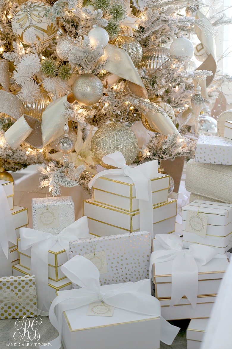 white and gold Christmas boxes