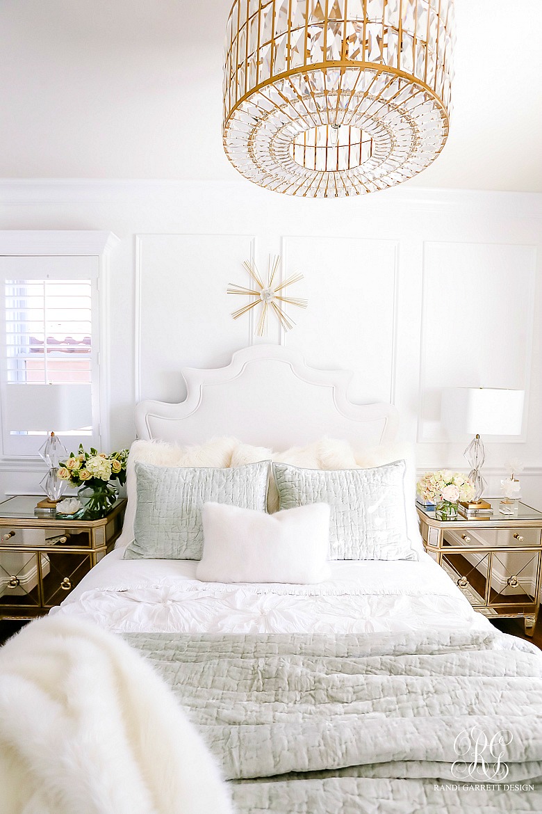 lux white gold guest bedroom - mirrored furniture