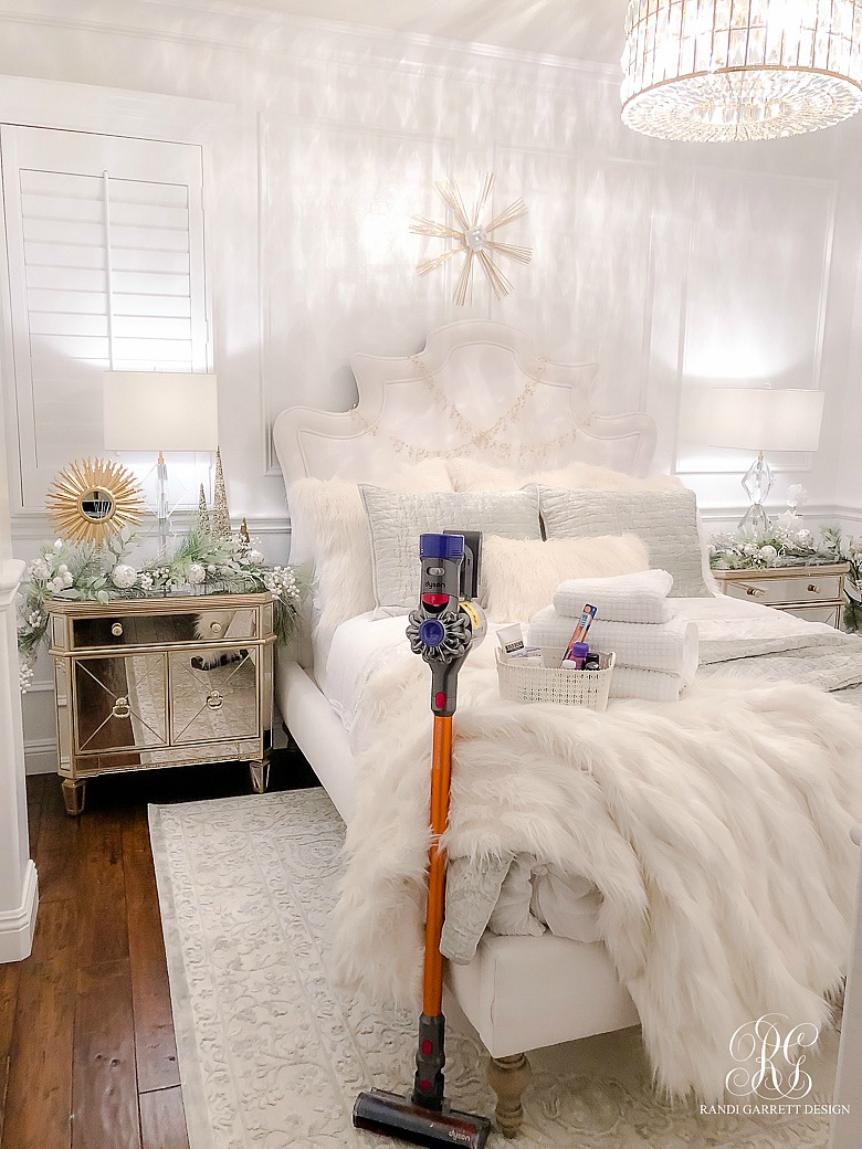 white glam bedroom - white velvet bed