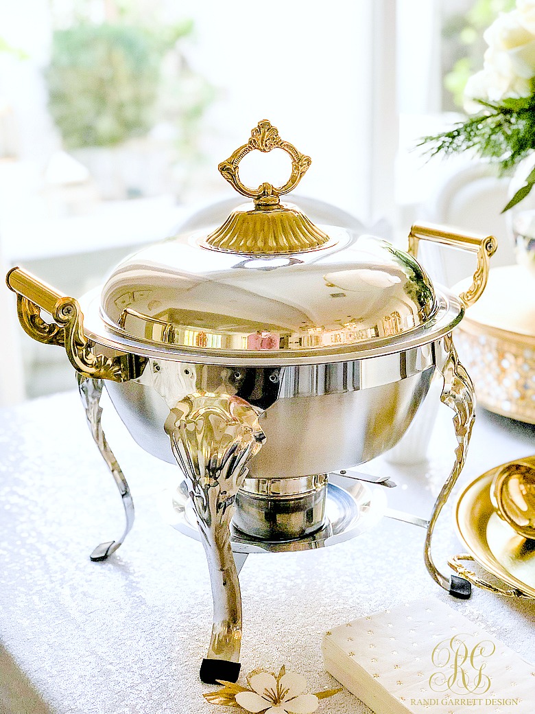 How to Host a Christmas Favorites Party - silver and gold chafing dish