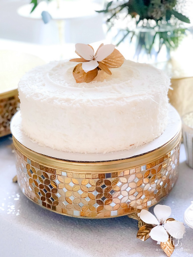 Coconut cake - gold cake stand