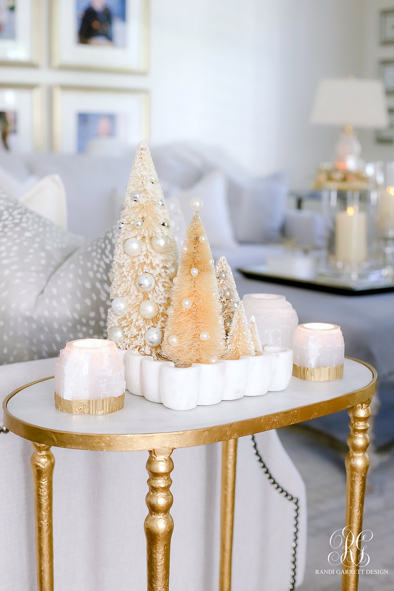 bottle brush christmas trees on side table