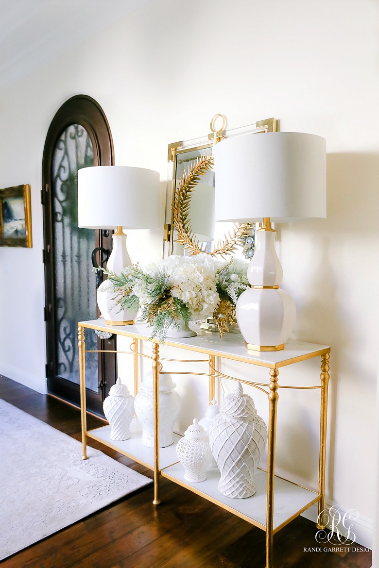 elegant - white - gold - christmas - entry -table