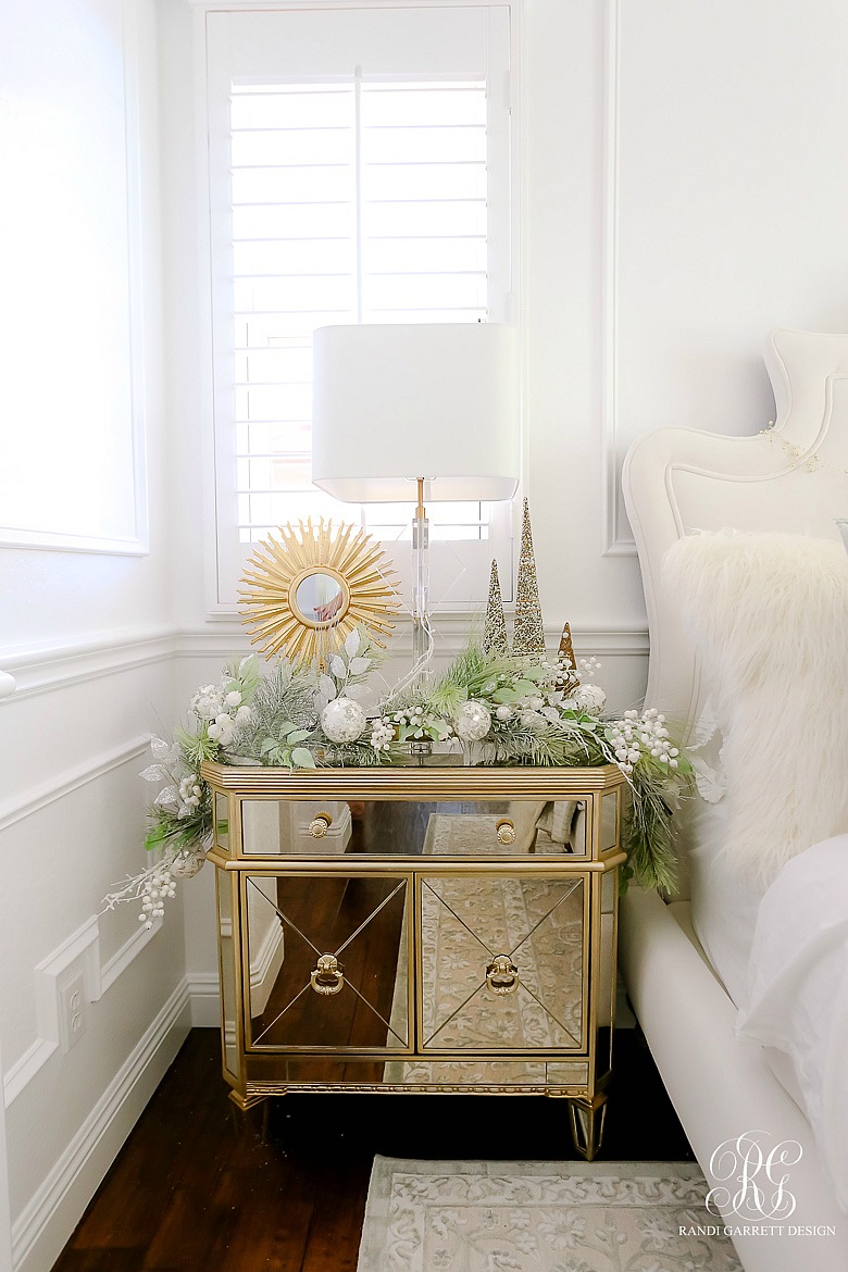 nightstands styled for christmas 