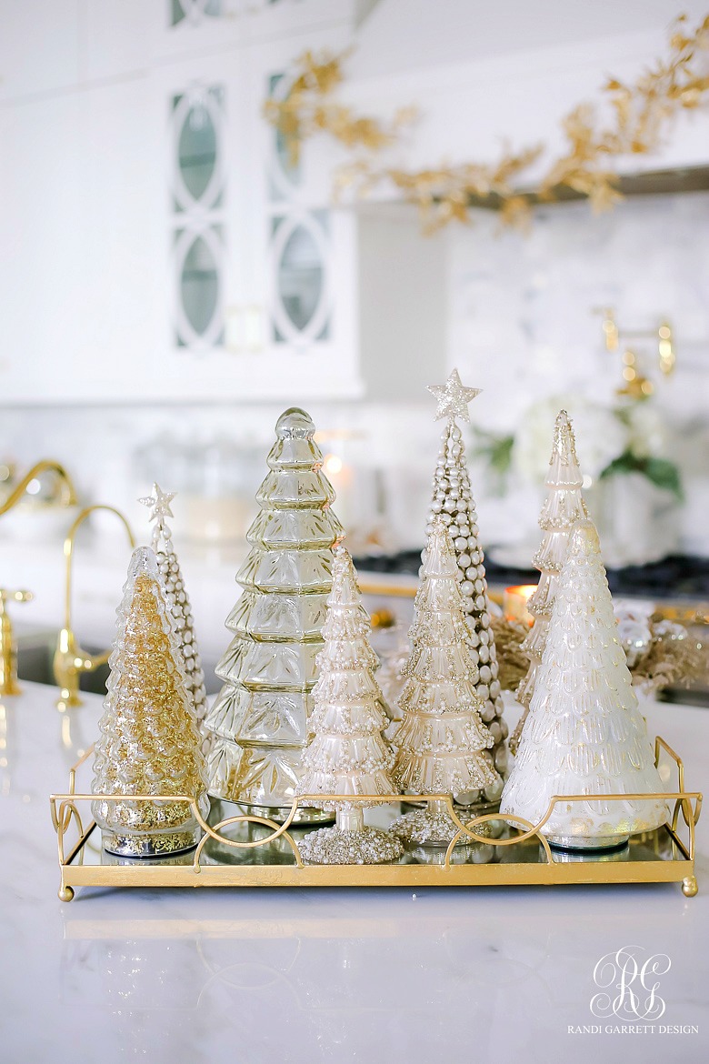 mercury - glass - Christmas - trees - gold - tray