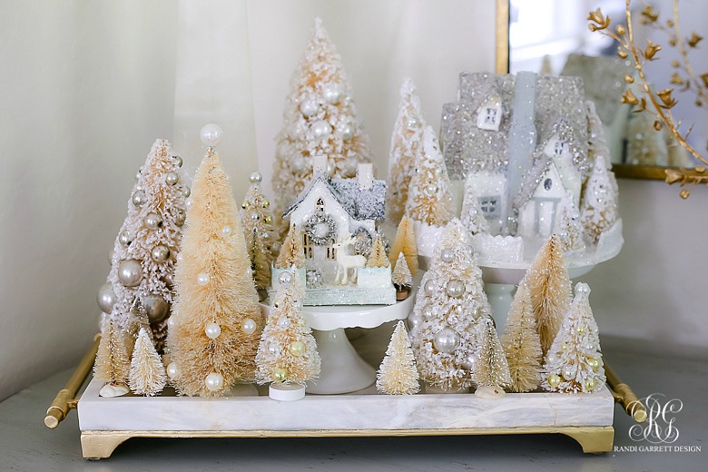 bottle brush tree with mini german glass glitter houses