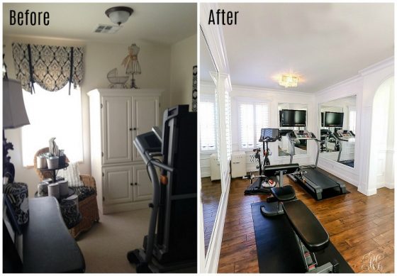 Glam Home Gym Reveal Randi Garrett Design   Glam Home Gym Before And After 560x389 