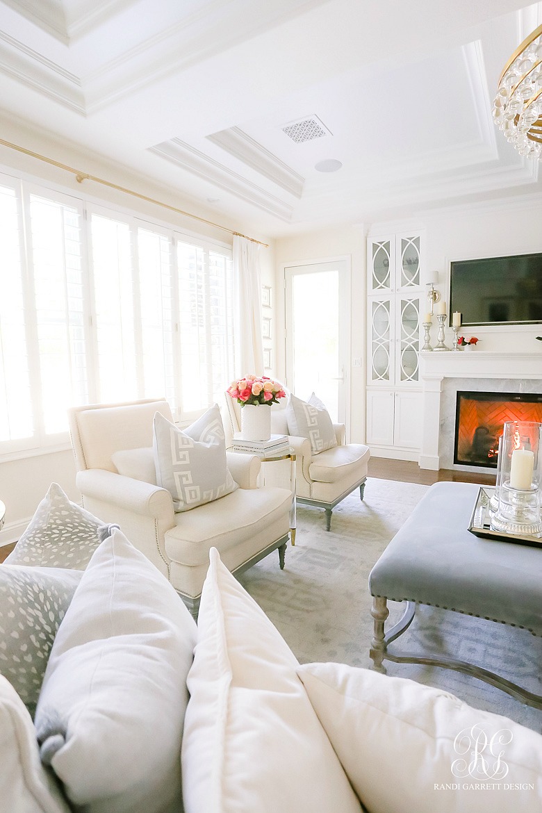 Gray greek key pillows - white gray family room