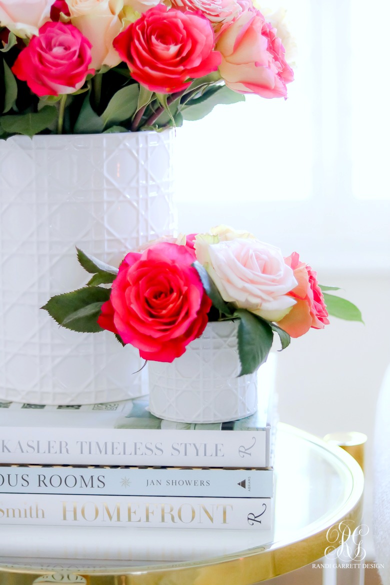 rose arrangement - white basket weave vases