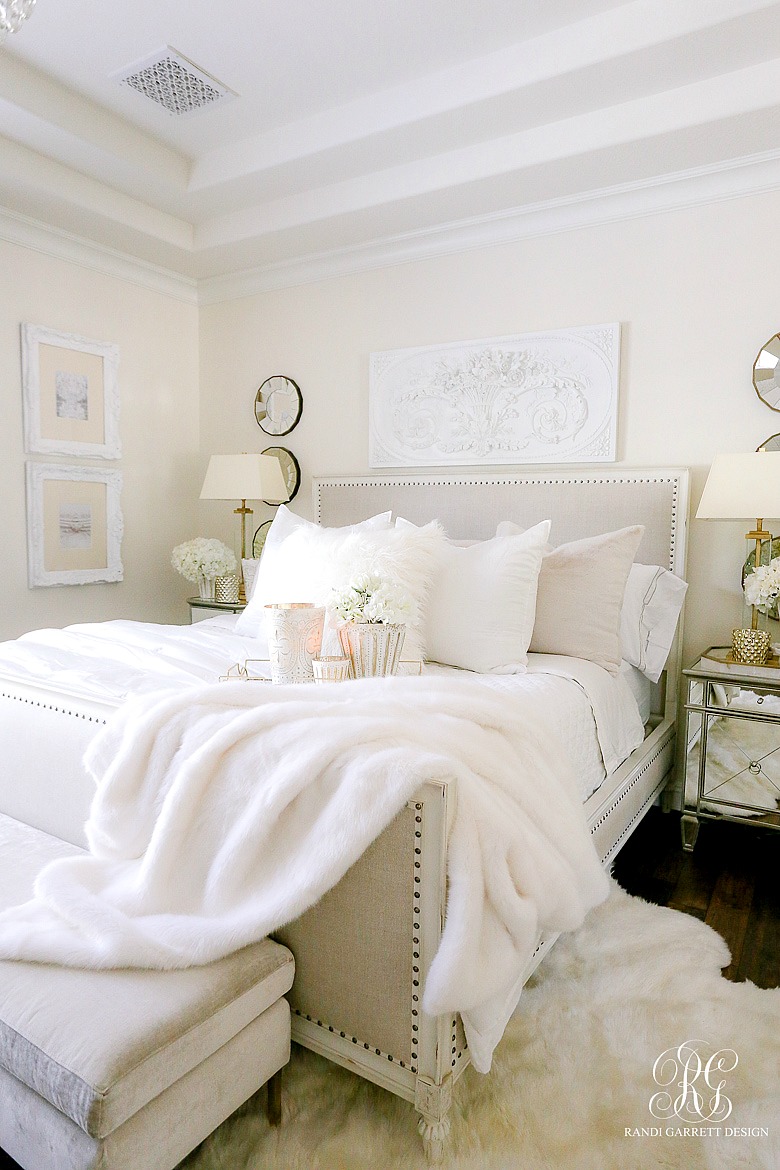 glam all white master bedroom