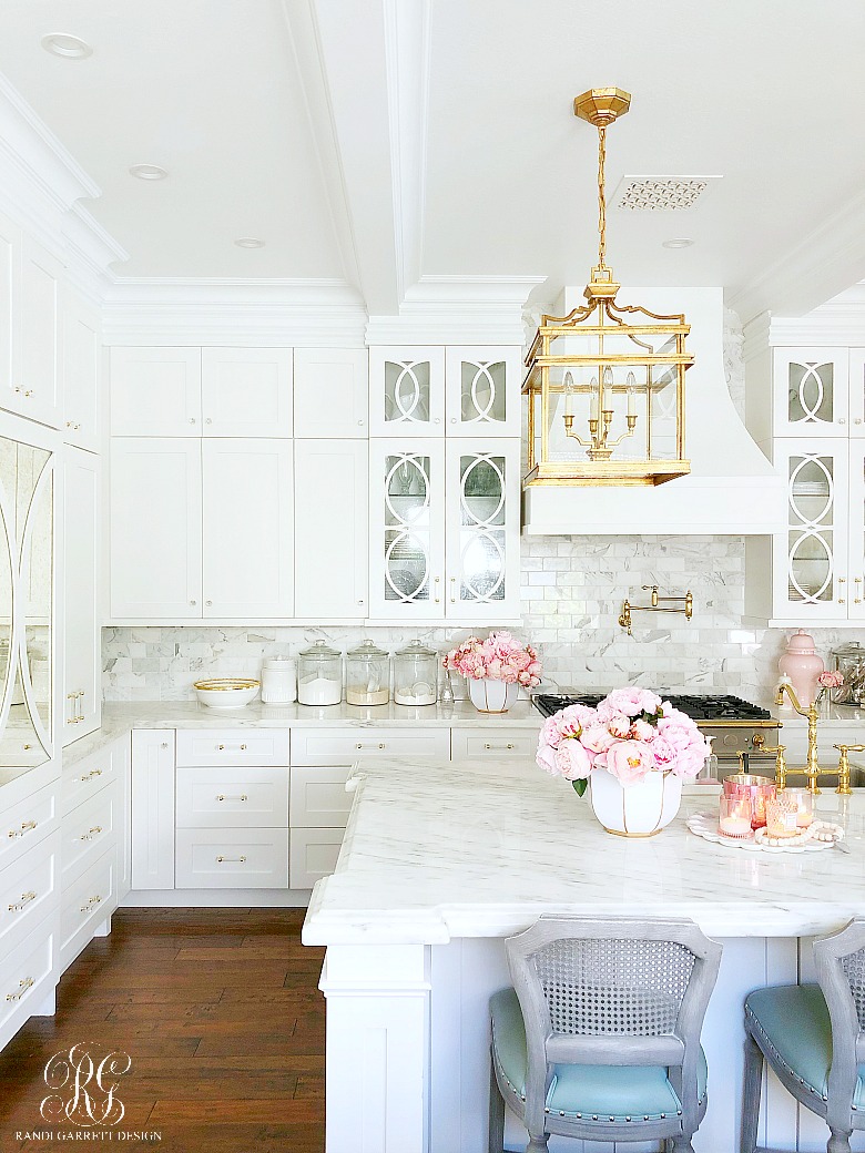 glam white gold kitchen styled for spring