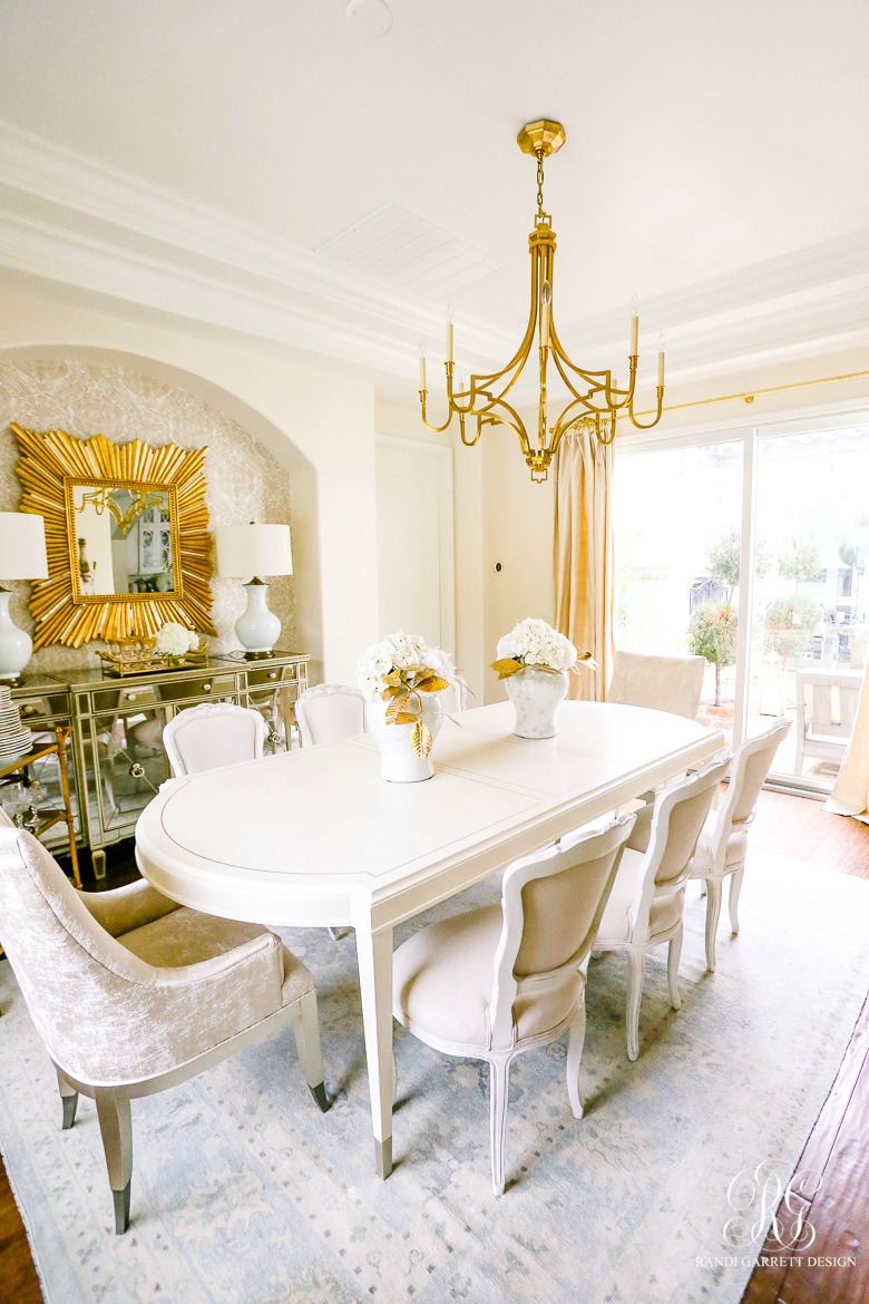 glam white gold dining room