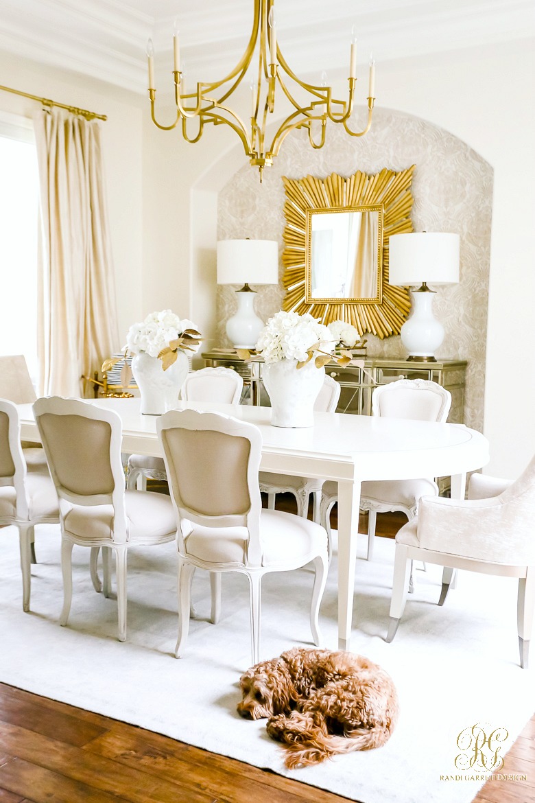 white gold dining room