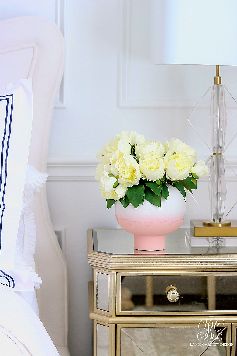 faux peonies - blush vase mirrored nightstand