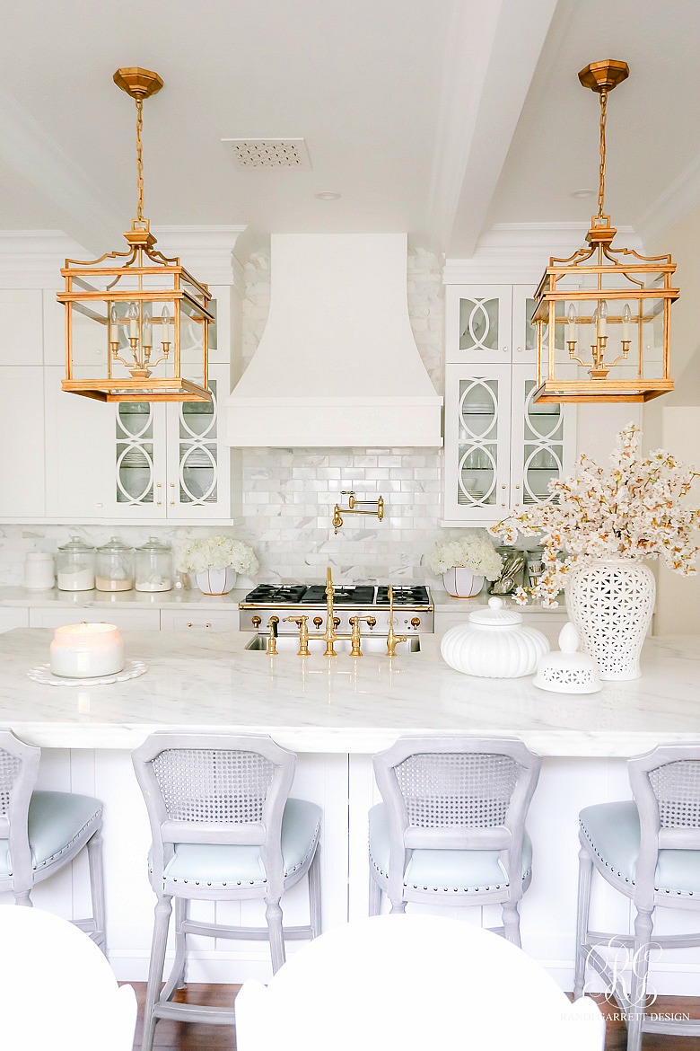 glam white kitchen - marble countertops