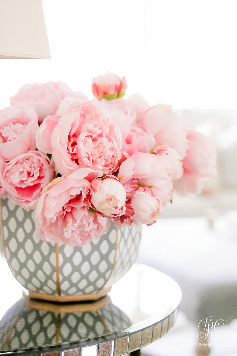pink peonies - gray white and gold vase
