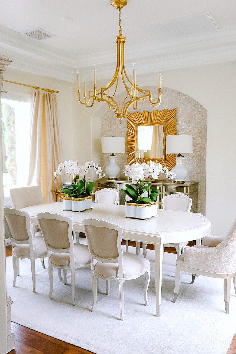 glam dining room - gold accents - traditional - transitional design 
