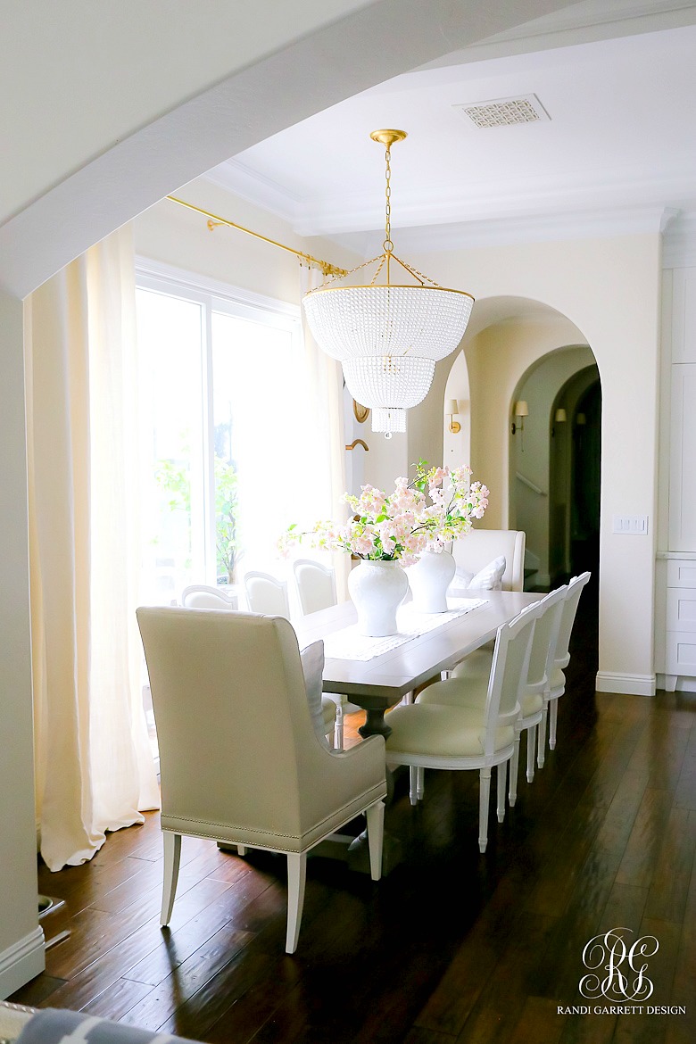 glam breakfast room with pink peonies