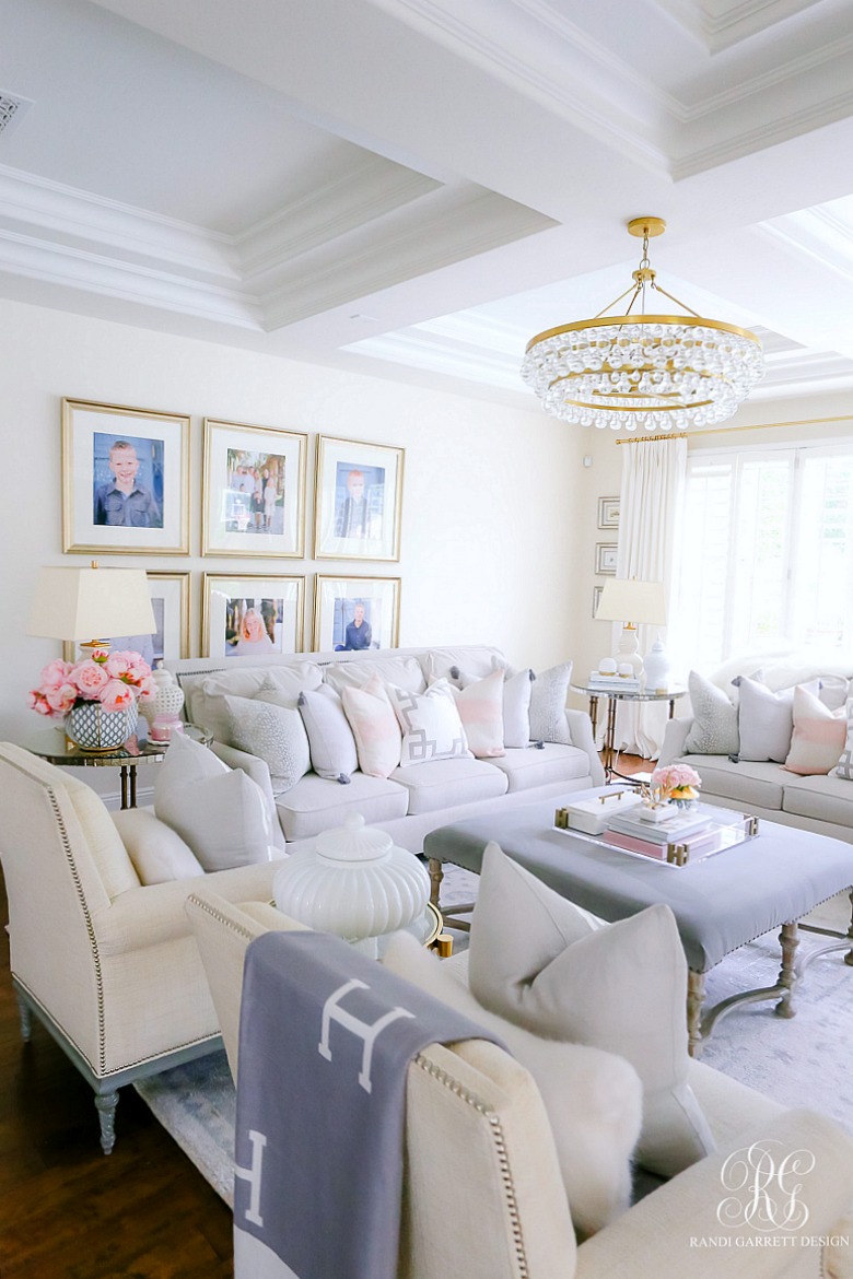 beautiful family room - gold accents - family friendly decor