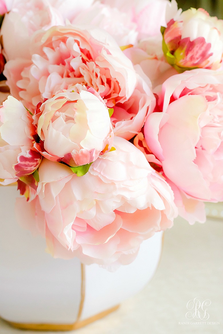 pink peonies white gold vase