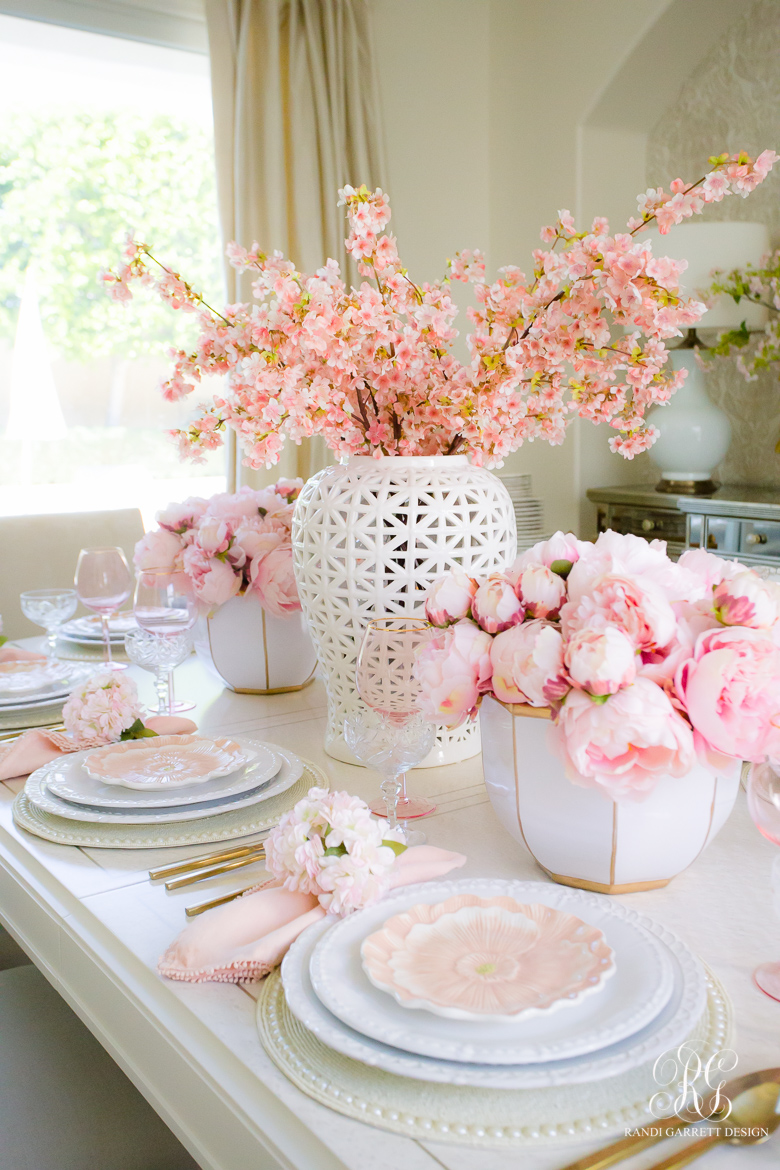 pink cherry blossom pink peony table