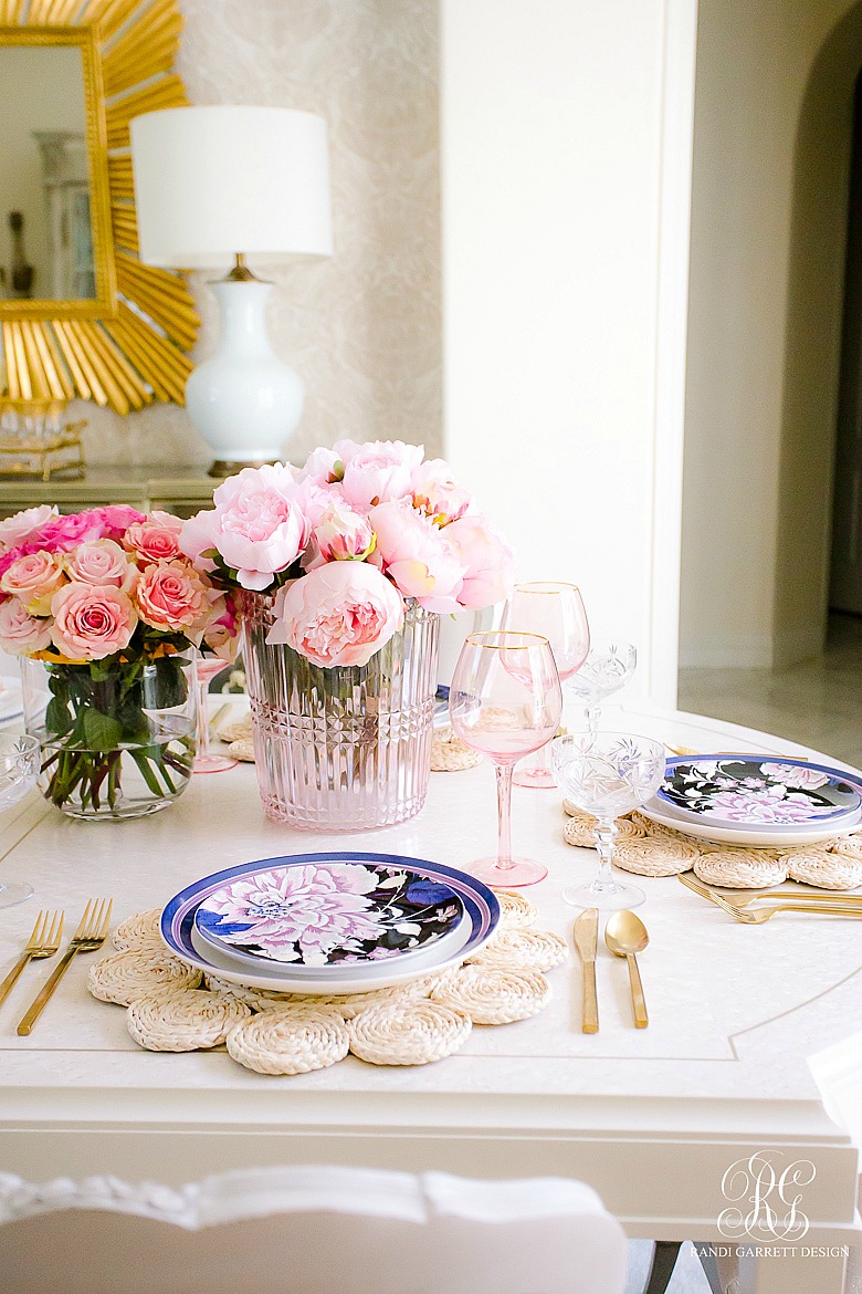 beautiful easter table - pink peony centerpiece