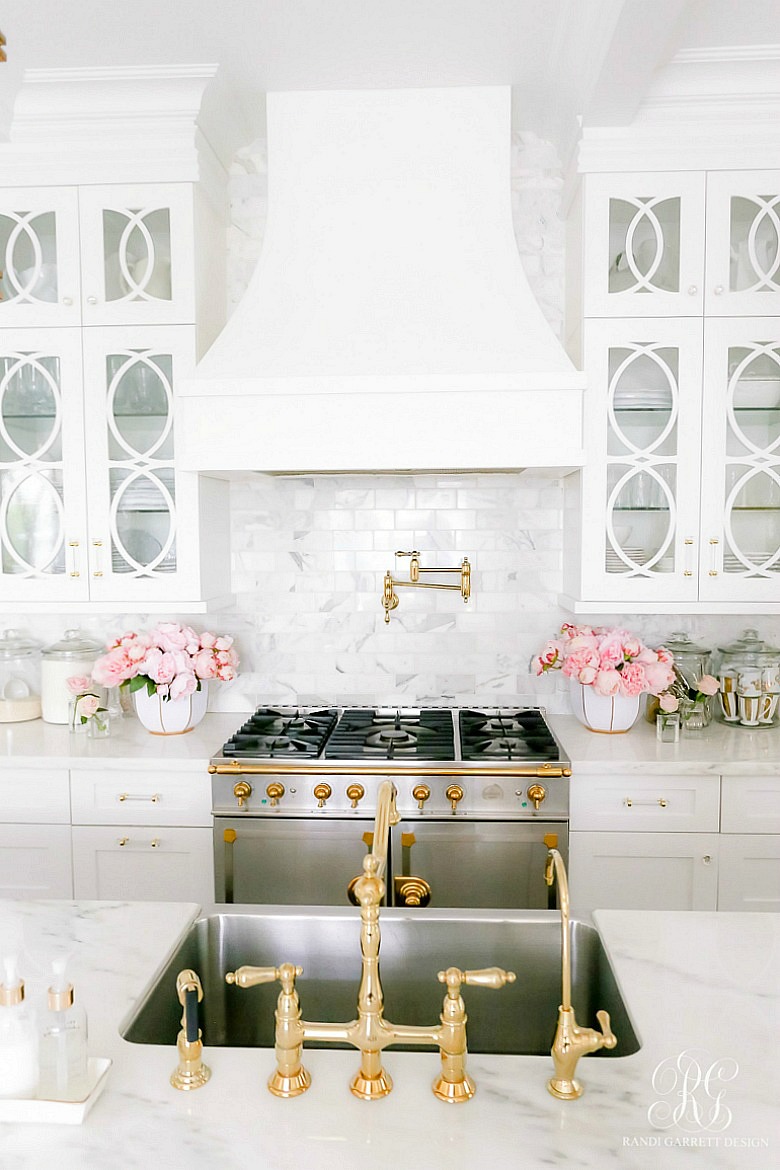 glam white kitchen - gold details