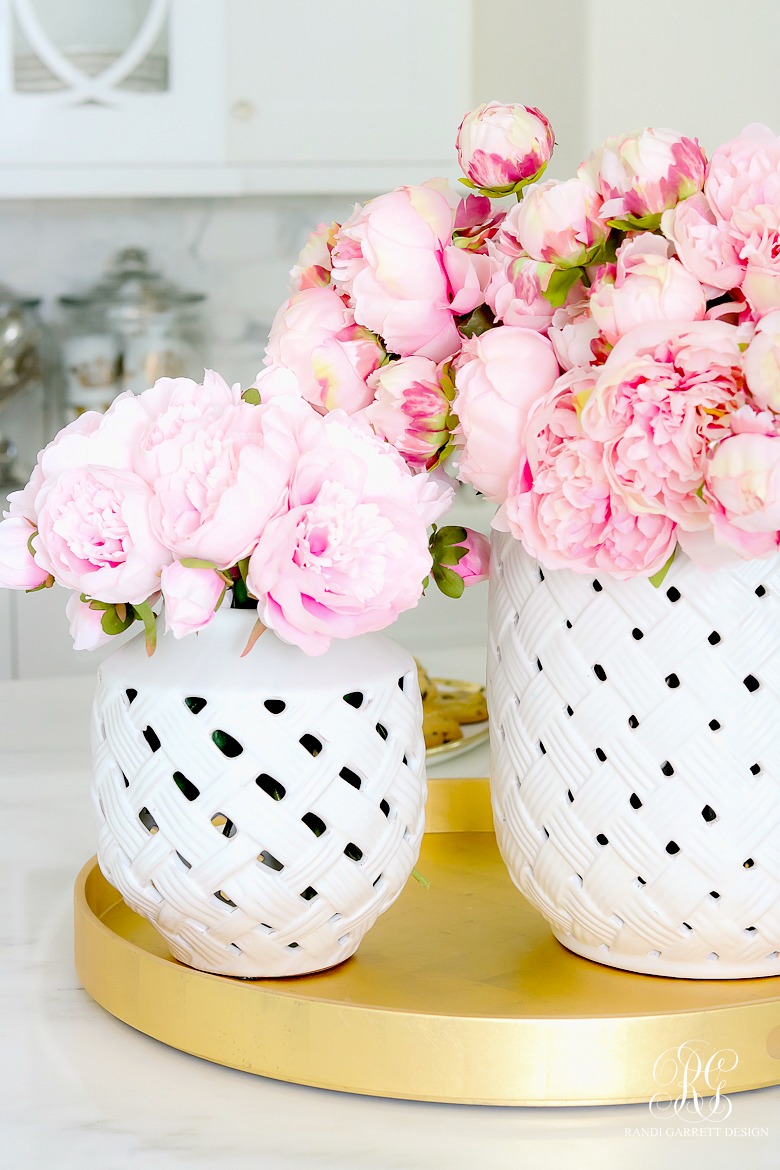 pink peonies - gold tray