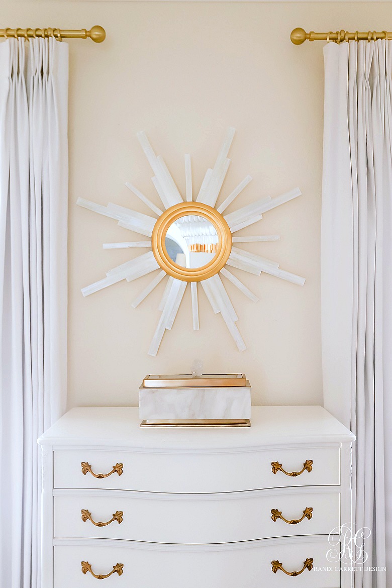 sunburst mirror - marble box - glam home office