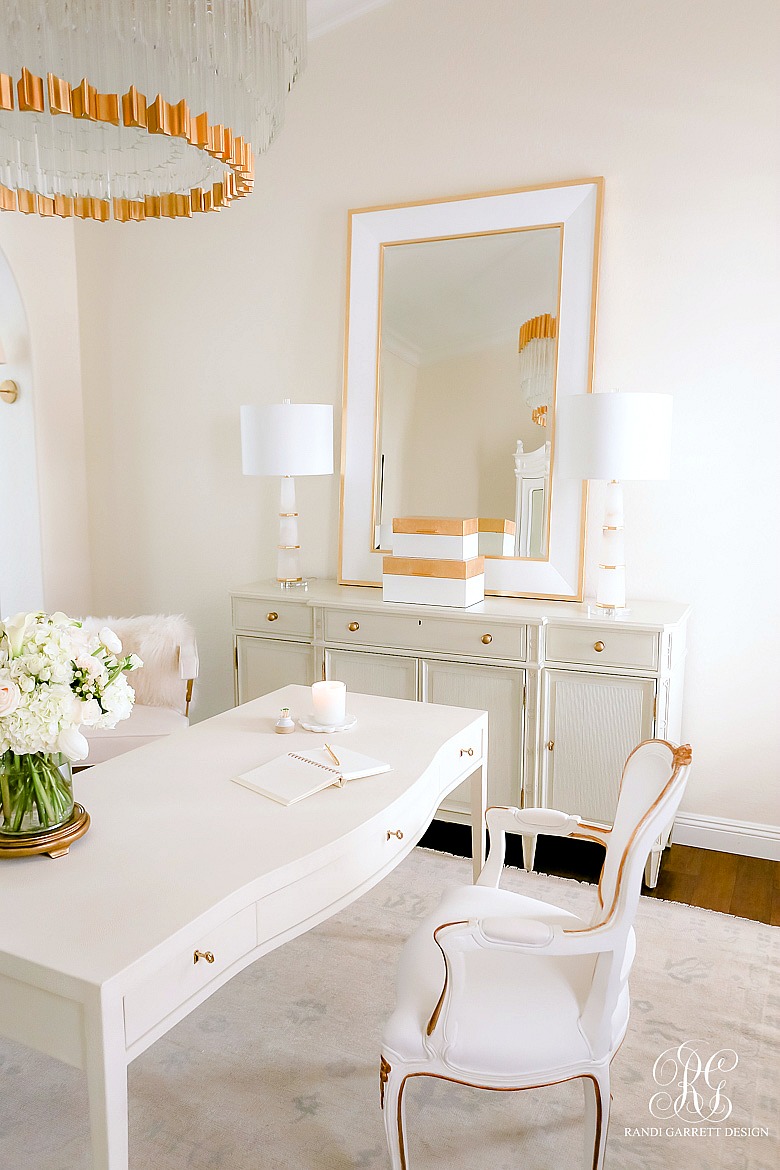 white and gold home office