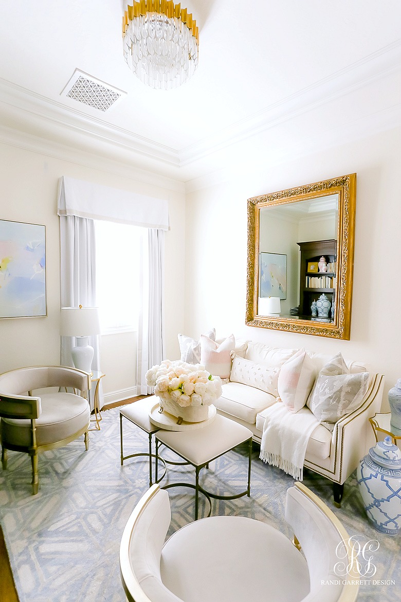 glam den - white couch - transitional decor