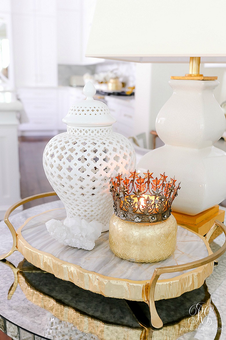 marble tray gold crown candle 