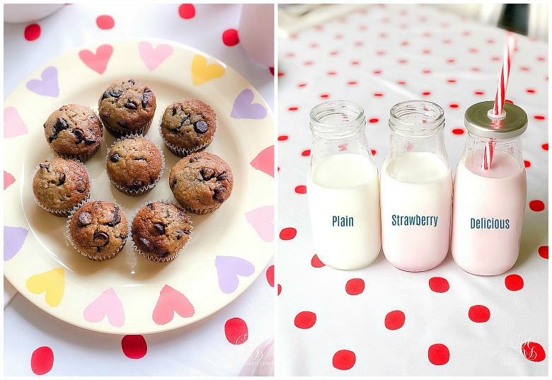 Fun and Healthy After School Snacks - homemade strawberry milk - banana chocolate chip muffins
