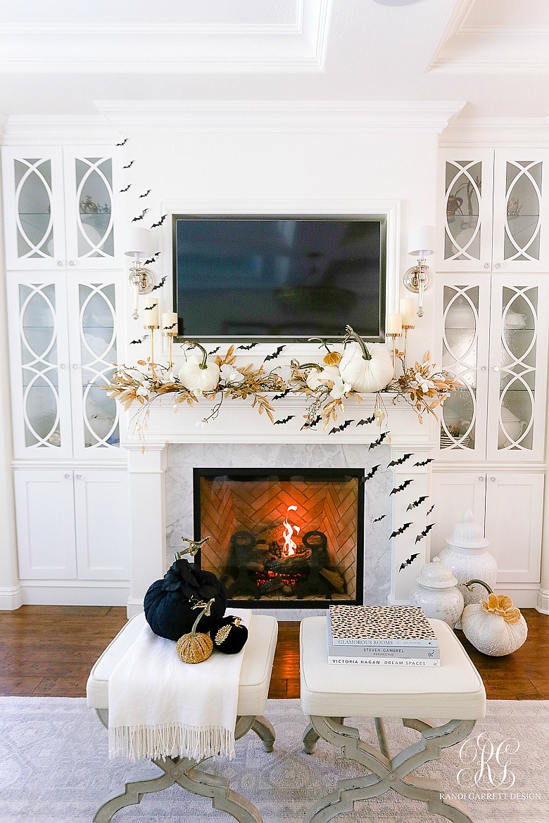 Glam Halloween fireplace with Bats