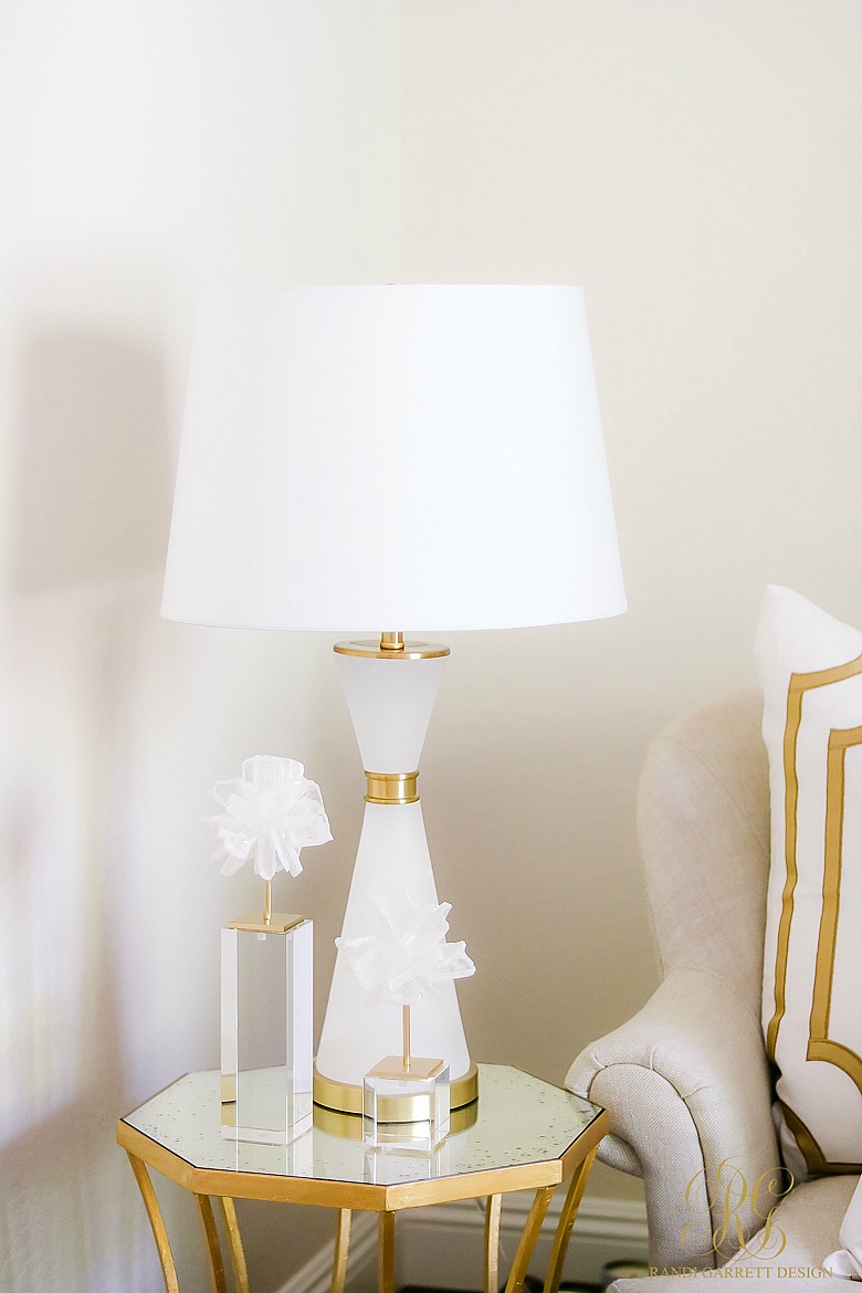 white gold side table - alabaster lamp - selenite blossoms