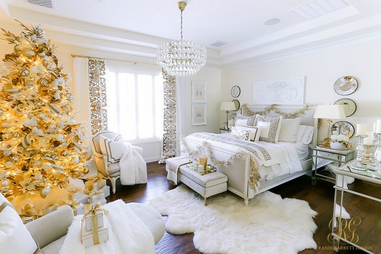 Elegant White and Gold Christmas Bedroom Tour - Randi Garrett Design