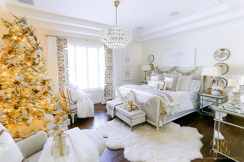 Elegant White and Gold Christmas Bedroom Tour