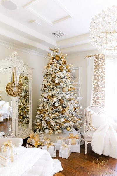 Elegant White and Gold Christmas Bedroom Tour - Randi Garrett Design