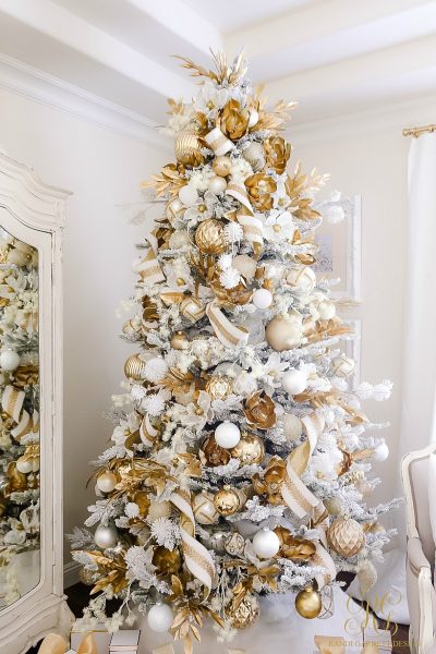 Elegant White and Gold Christmas Bedroom Tour - Randi Garrett Design