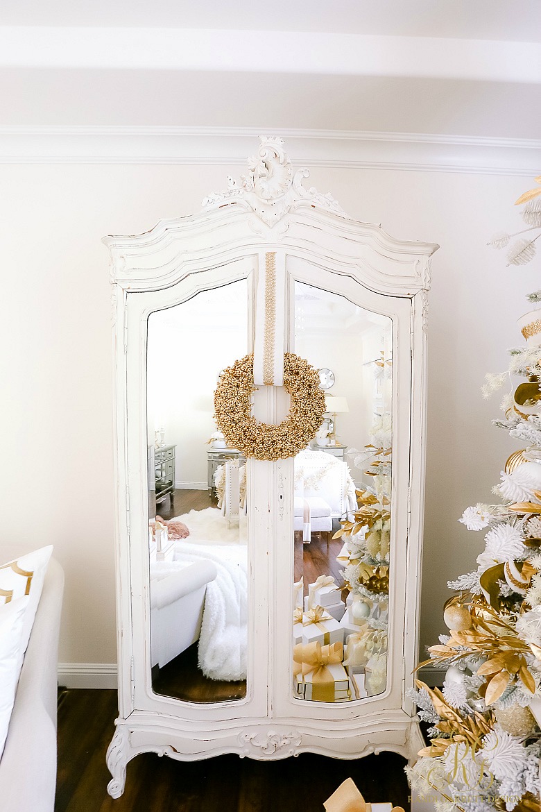 french armoire styled for christmas 