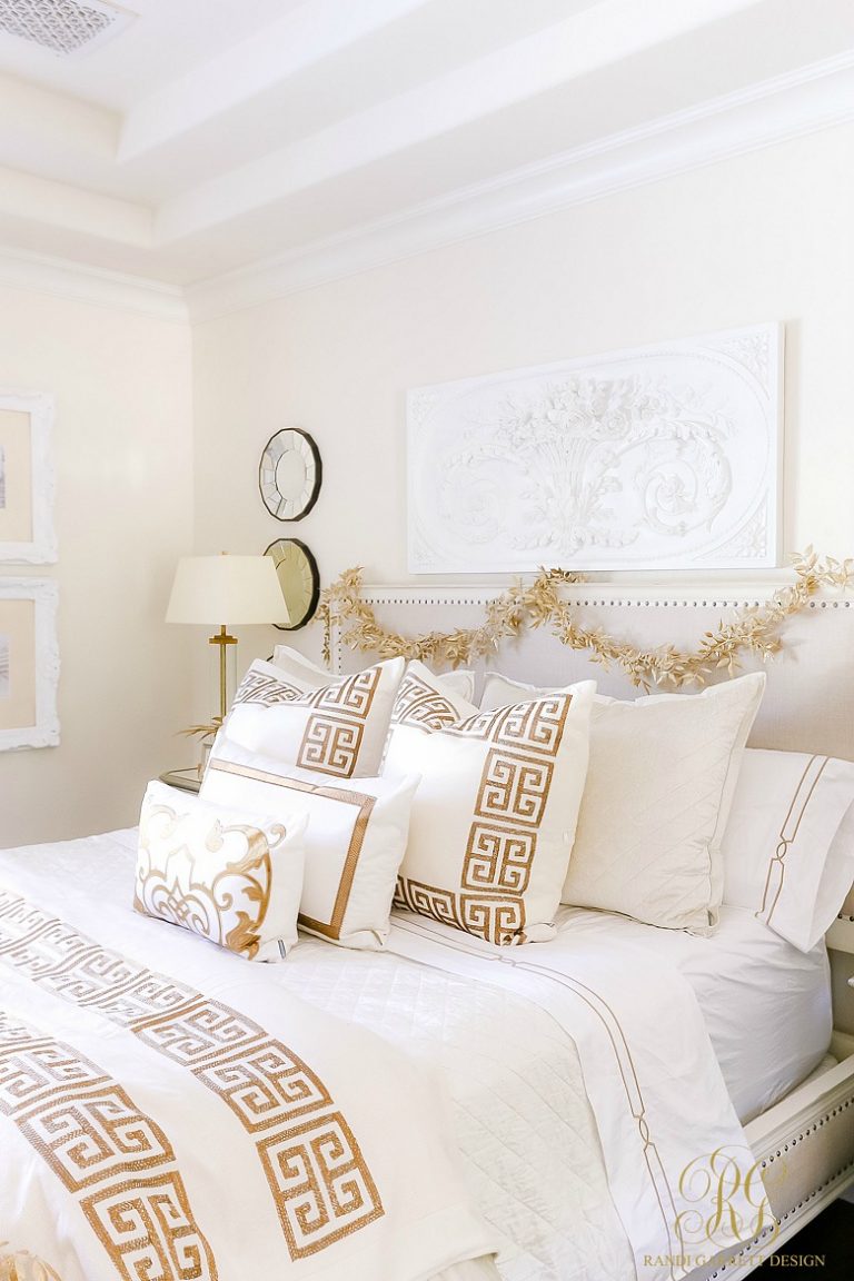 Elegant White and Gold Christmas Bedroom Tour - Randi Garrett Design