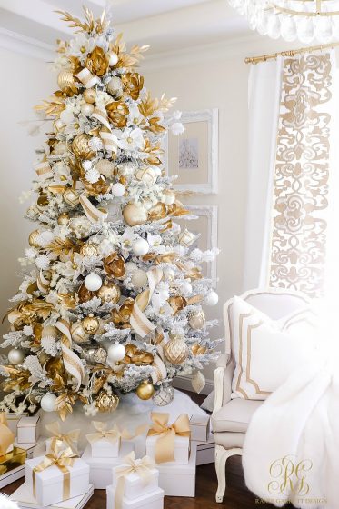 Elegant White and Gold Christmas Bedroom Tour - Randi Garrett Design