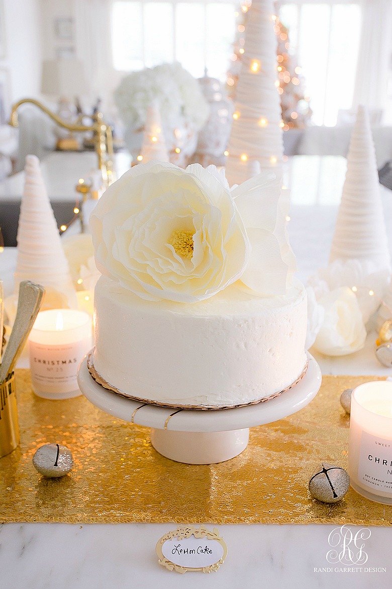 lemon cake crepe paper flower gold sequin table runner