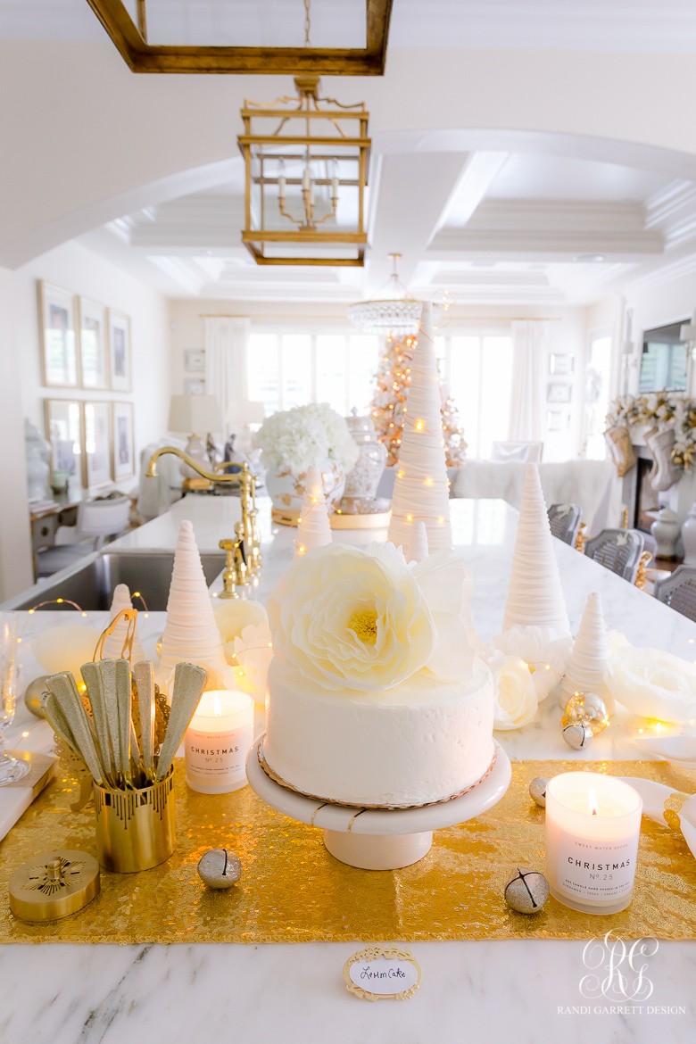 white cake paper flowers gold christmas party