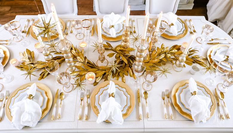 white gold christmas table