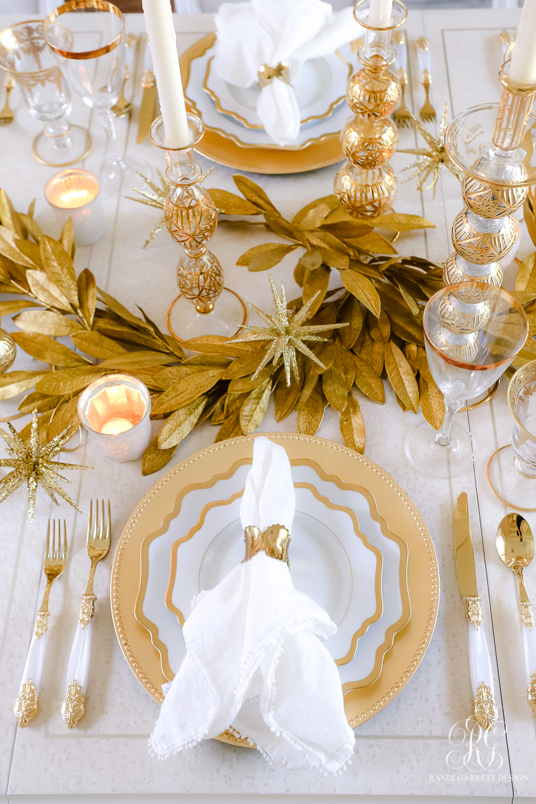 white gold place setting